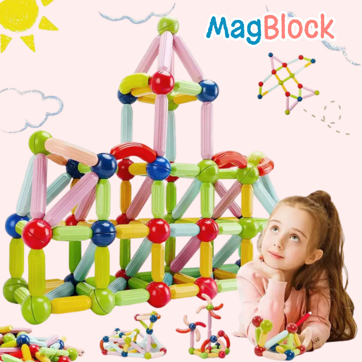 MagBlock – Kit de Construção Magnética com 128 Peças | Brinquedo Educativo Sensorial