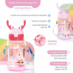 Garrafa de água infantil com canudo e alças