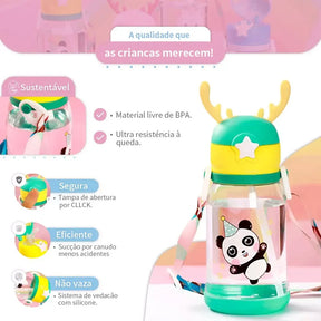 Garrafa de água infantil com canudo e alças
