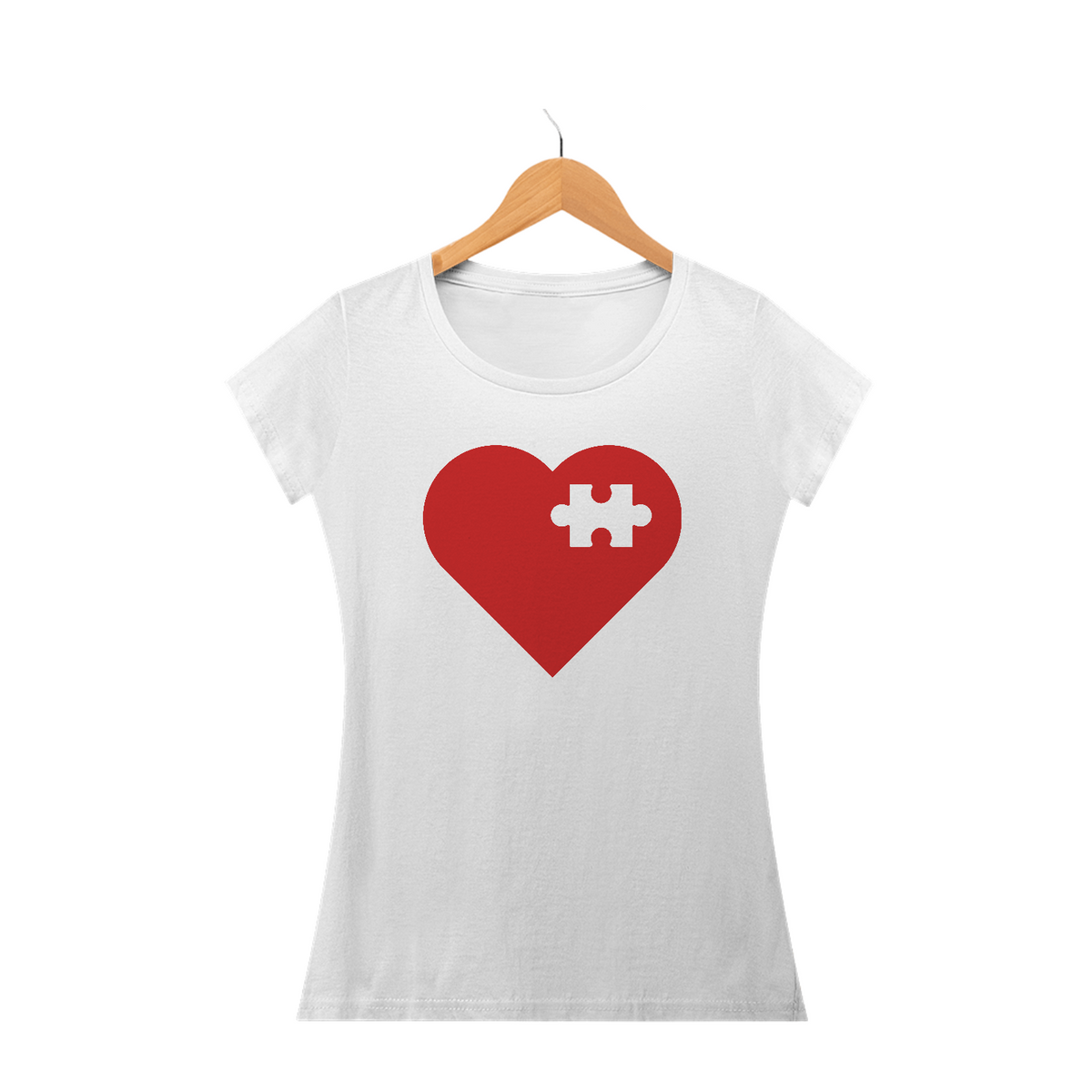 Camiseta Baby Look coração quebra cabeça