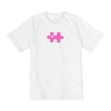 Camiseta infanto juvenil quebra cabeça rosa