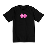 Camiseta infanto juvenil quebra cabeça rosa